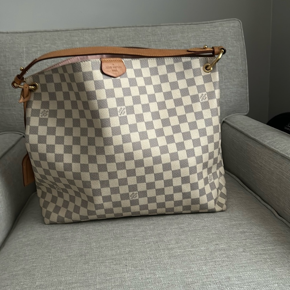 LV Graceful MM Damier Azur with pink interior EUC